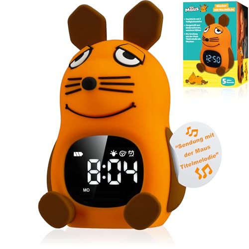 Bresser DieMaus Kinderwecker mit Nachtlicht, sanftes Aufwachen, 3-stufiges Licht, Touch-Steuerung, USB-C, Silikon, ab 3 Jahren von Bresser