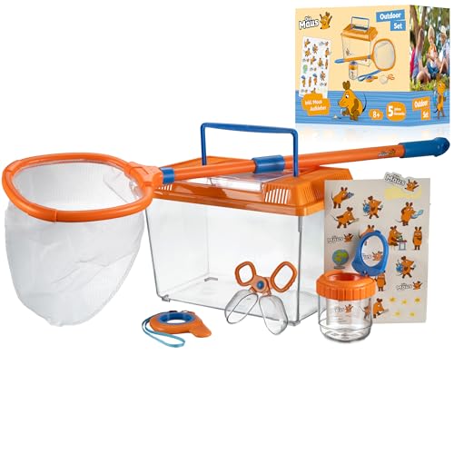 Bresser DieMaus Outdoor-Set für Kinder, 5-teiliges Entdecker-Set, Terrarium, Verstellbarer Kescher, Lupendose, Lupe, Sammelwerkzeug, ab 8 Jahren von Bresser