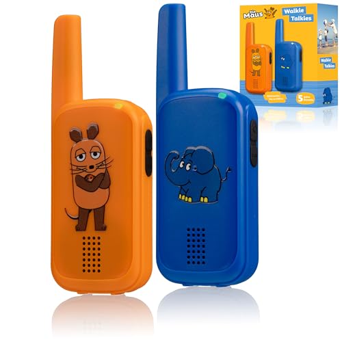 Bresser DieMaus Walkie-Talkies für Kinder, 500m Reichweite, 1 Kanal, lustiges Maus- und Elefant-Design, inklusive Gürtelclips von Bresser