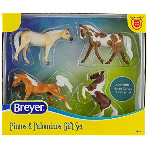 Breyer Bandai Pintos und Palominos Geschenkset, 4 Pinto und Palomino Stablemates, 10 cm, Maßstab 1:32, Pferde-Spielzeug in Einer Vielzahl von Mustern, Kunststoff-Tierfiguren, Machen Pferde-Geschenke von Breyer