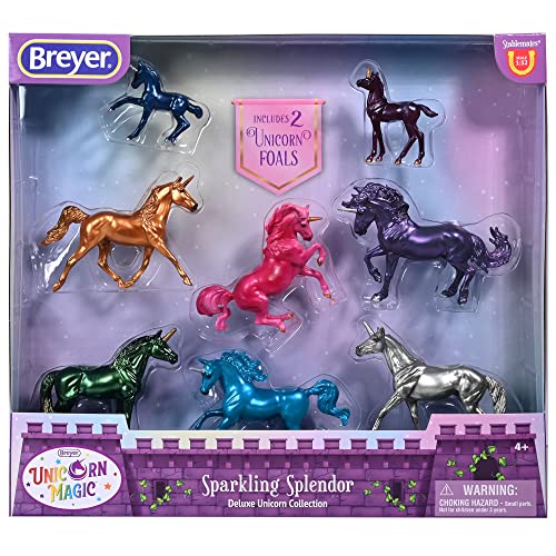Breyer Pferde Stablemates Sparkling Splendor Deluxe Einhorn Set | 8 Einhorn Set | Einhorn Spielzeug | Pferdefiguren | 9,5 cm x 6,3 cm | Maßstab 1:32 | Modell #6937 von Breyer