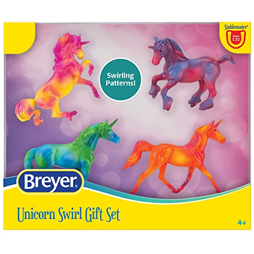 Breyer Horses Stablemates Einhorn Swirl Geschenkset | 4 Einhorn Set | Maßstab 1:32 | 9,5cm x 6,3cm | Pferd Spielzeug | Modell #6912 von Breyer