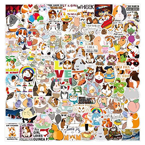 100 Stück Cartoon Meerschweinchen Aufkleber Wasserflaschen Laptop Telefon Gitarre Skateboard Computer Meerschweinchen Vinyl Stickers Wasserdicht Ästhetisch Aufkleber für Jugendliche Kinder Erwachsene von Bric Dodo