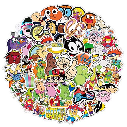 50 Stück 90S Cartoon Stickers Aufkleber Auto Laptop Telefon Gitarre Skateboard Motorrad Fahrrad Classic Anime Stickers Set Vinyl Wasserdicht Aesthetic Aufkleber für Jugendliche Kinder Erwachsene von Bric Dodo