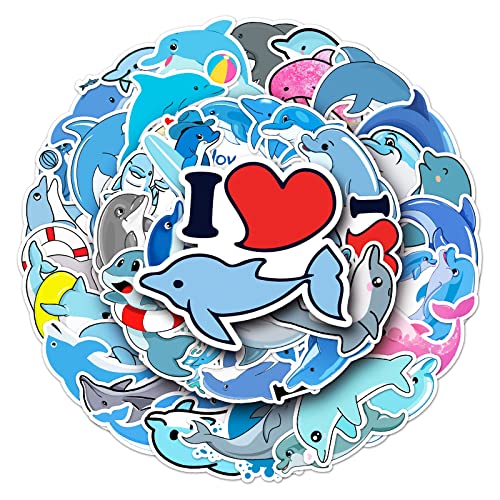 Bric Dodo 50 Stück Delfin Aufkleber Wasserflaschen Laptop Telefon Gitarre Skateboard Computer Koffer Fahrrad Dolphin Vinyl Stickers Wasserdicht Ästhetisch Aufkleber für Jugendliche Kinder Erwachsene von Bric Dodo