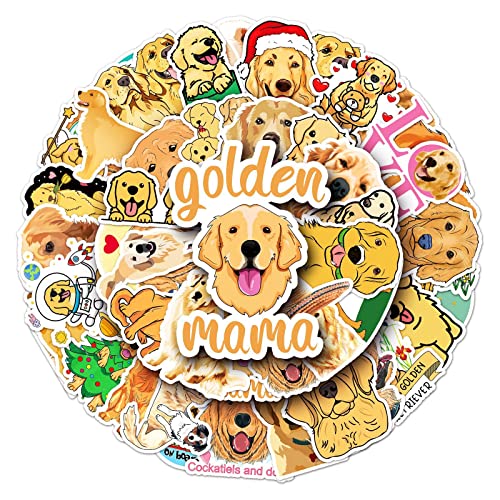 50 Stück Golden Retriever Aufkleber Wasserflaschen Laptop Telefon Gitarre Skateboard Computer Koffer Fahrrad Dog Vinyl Stickers Wasserdicht Ästhetisch Aufkleber für Jugendliche Kinder Erwachsene von Bric Dodo