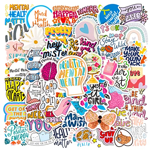 Bric Dodo 50 Stück Mental Health Aufkleber Auto Laptop Telefon Gitarre Skateboard Motorrad Fahrrad Mental Health Stickers Set Vinyl Wasserdicht Aesthetic Aufkleber für Jugendliche Kinder Erwachsene von Bric Dodo