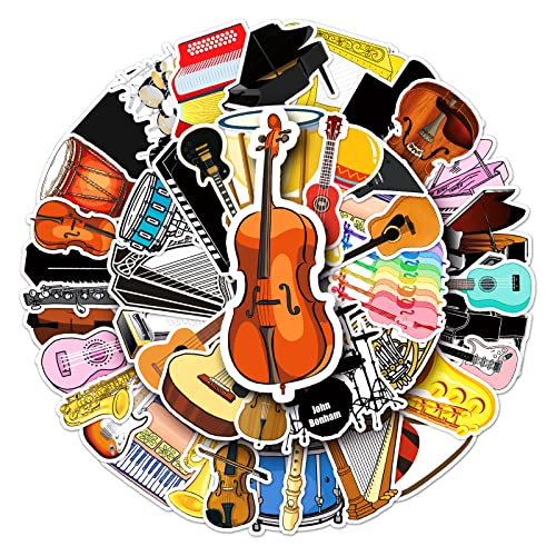 50 Stück Musikinstrumente Aufkleber Wasserflaschen Laptop Telefon Gitarre Skateboard Computer Koffer Fahrrad Musical Instrument Vinyl Stickers Ästhetisch Aufkleber für Jugendliche Kinder Erwachsene von Bric Dodo