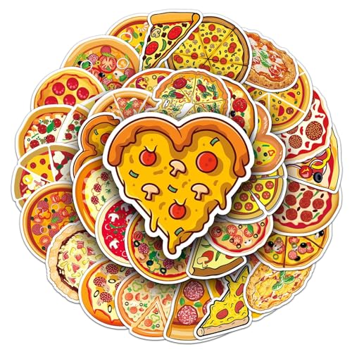 Bric Dodo 50 Stück Pizza Aufkleber Auto Laptop Telefon Gitarre Skateboard Motorrad Fahrrad Pizza Stickers Set Vinyl Wasserdicht Aesthetic Aufkleber für Jugendliche Kinder Erwachsene von Bric Dodo