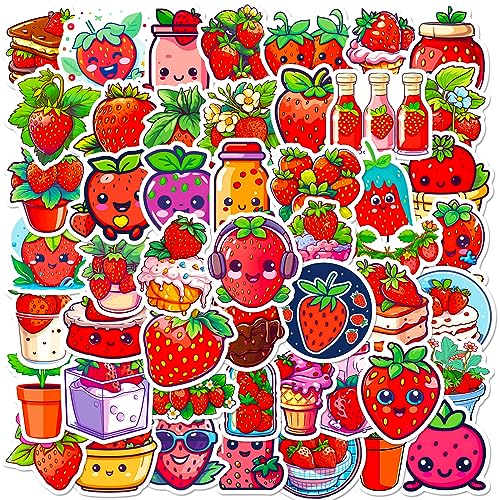 50 Stück Rote Herzen Erdbeeren Aufkleber Auto Laptop Telefon Gitarre Skateboard Motorrad Fahrrad Strawberry Stickers Set Vinyl Wasserdicht Aesthetic Aufkleber für Jugendliche Kinder Erwachsene von Bric Dodo