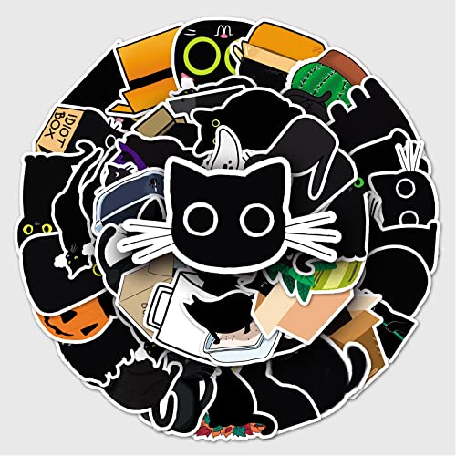 50 Stück Schwarze Katze Aufkleber Wasserflaschen Laptop Telefon Gitarre Skateboard Computer Koffer Fahrrad Black Cat Vinyl Stickers Wasserdicht Ästhetisch Aufkleber für Jugendliche Kinder Erwachsene von Bric Dodo