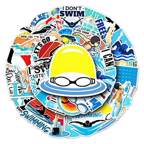 Bric Dodo 50 Stück Schwimmen Aufkleber Auto Laptop Telefon Gitarre Skateboard Motorrad Fahrrad Swim Stickers Set Vinyl Wasserdicht Aesthetic Aufkleber für Jugendliche Kinder Erwachsene von Bric Dodo