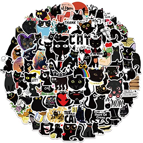 Bric Dodo 100 Stück Schwarze Katze Aufkleber Laptop Telefon Gitarre Skateboard Notebook Auto Motorrad Fahrrad Niedliche Katze Vinyl Stickers Wasserdicht Aufkleber für Jugendliche Kinder Erwachsene von Bric Dodo