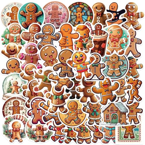 Bric Dodo 50 Stück Gingerkuchenmann Aufkleber Auto Laptop Telefon Gitarre Skateboard Motorrad Fahrrad Gingerbread Stickers Set Vinyl Wasserdicht Aesthetic Aufkleber für Jugendliche Kinder Erwachsene von Bric Dodo