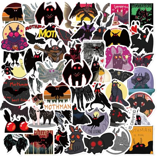 Bric Dodo 50 Stück Mothman Aufkleber Auto Laptop Telefon Gitarre Skateboard Motorrad Fahrrad Mothman Stickers Set Vinyl Wasserdicht Aesthetic Aufkleber für Jugendliche Kinder Erwachsene von Bric Dodo