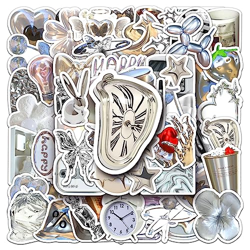 Bric Dodo 50 Stück Silber Aufkleber Auto Laptop Telefon Gitarre Skateboard Motorrad Fahrrad Silver Stickers Set Vinyl Wasserdicht Aesthetic Aufkleber für Jugendliche Kinder Erwachsene von Bric Dodo