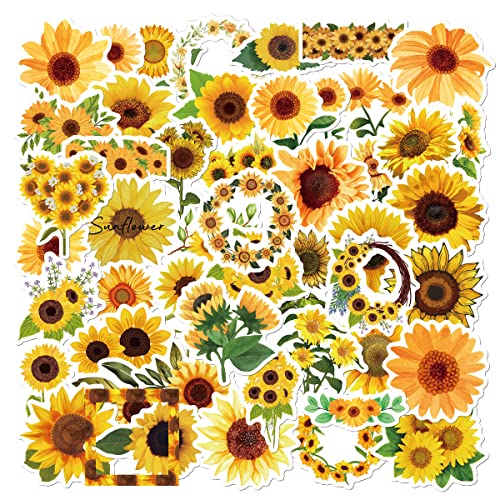 Bric Dodo 50 Stück Sonnenblumen Aufkleber Auto Laptop Telefon Gitarre Skateboard Motorrad Fahrrad Sunflower Stickers Set Vinyl Wasserdicht Aesthetic Aufkleber für Jugendliche Kinder Erwachsene von Bric Dodo