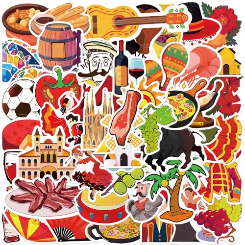 Bric Dodo 50 Stück Spanish Aufkleber Auto Laptop Telefon Gitarre Skateboard Motorrad Fahrrad Spanien Stickers Set Vinyl Wasserdicht Aesthetic Aufkleber für Jugendliche Kinder Erwachsene von Bric Dodo