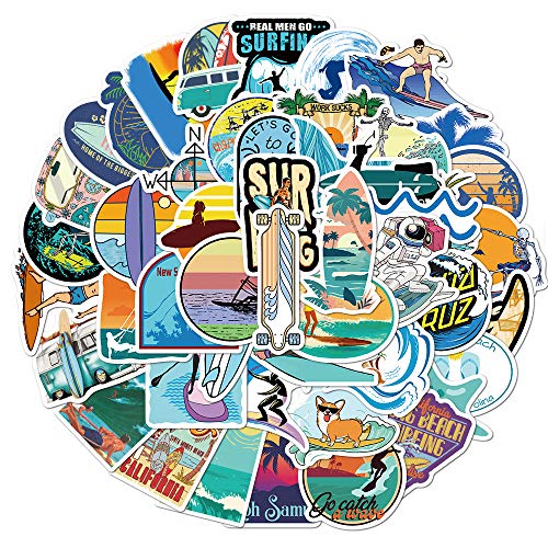 Bric Dodo 50 Stück Summer Surfing Aufkleber Auto Laptop Telefon Gitarre Skateboard Motorrad Fahrrad Sommer-Surfen Stickers Set Vinyl Wasserdicht Aesthetic Aufkleber für Jugendliche Kinder Erwachsene von Bric Dodo