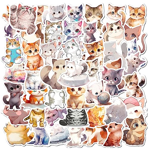 Bric Dodo 50 Stück Wasserfarben Katze Aufkleber Auto Laptop Telefon Gitarre Skateboard Motorrad Fahrrad Katze Stickers Set Vinyl Wasserdicht Aesthetic Aufkleber für Jugendliche Kinder Erwachsene von Bric Dodo