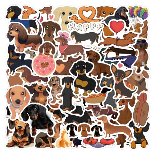 Bric Dodo 50 Stück Wurst Hund Aufkleber Auto Laptop Telefon Gitarre Skateboard Motorrad Fahrrad Dachshunds Stickers Set Vinyl Wasserdicht Aesthetic Aufkleber für Jugendliche Kinder Erwachsene von Bric Dodo