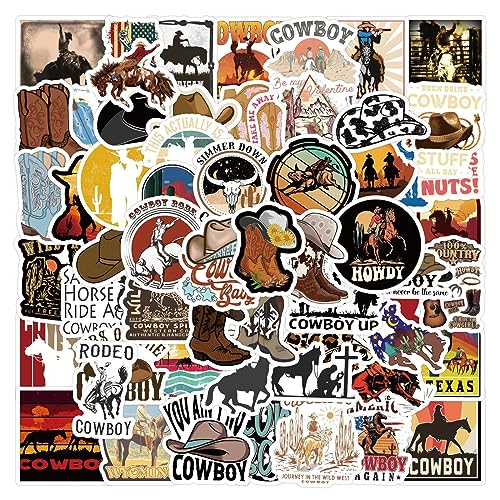 Bric Dodo 60 Stück Western Cowboy Aufkleber Auto Laptop Telefon Gitarre Skateboard Motorrad Fahrrad Western Cowboy Stickers Set Vinyl Wasserdicht Aesthetic Aufkleber für Jugendliche Kinder Erwachsene von Bric Dodo