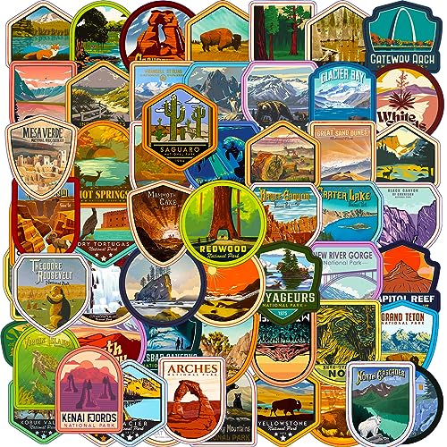 Bric Dodo 63 Stück National Park Aufkleber Auto Laptop Telefon Gitarre Skateboard Motorrad Fahrrad Nationalpark Stickers Set Vinyl Wasserdicht Aesthetic Aufkleber für Jugendliche Kinder Erwachsene von Bric Dodo