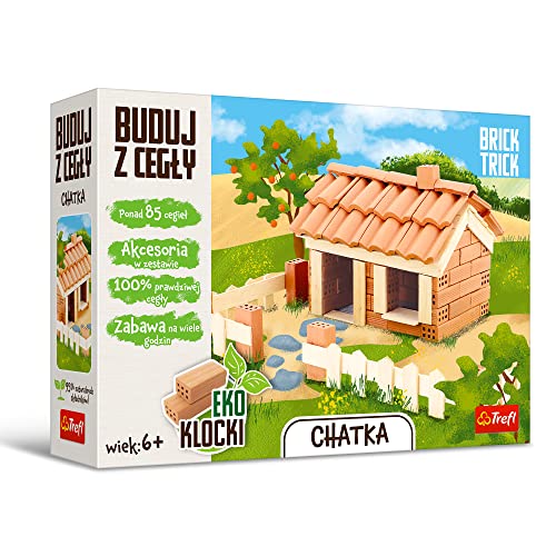 Trefl Brick Trick Bauen aus Ziegel - Hütte - Ziegel, Gehstuhl, EKO Ziegelsteine, Naturgras, DIY, Über 85 Ziegel, Wiederverwendbar, Für Baufans, Kreativ-Set für Kinder ab 6 Jahren von Brick Trick