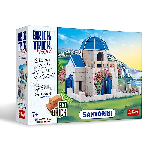 Brick Trick Trefl Travel: Santorini - Bauen mit Ziegelsteinen, Reisen, weiß getünchtes Haus, Griechenland, Stadt Oia, ÖKO Ziegelsteine, 210 Bausteine, Kreativ-Set für Kinder ab 7 Jahren von Brick Trick