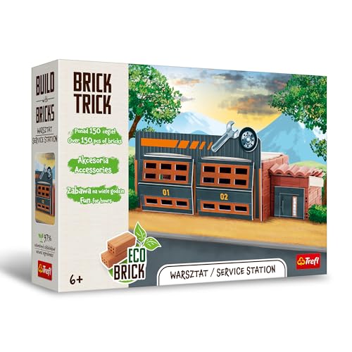 Brick Trick Trefl Werkstatt/Service Station – Bauen aus Ziegeln, EKO Echte Ziegelsteine, 150 Ziegel, Mehrfach verwendbar, Für Baufans, Kreativ-Set für Kinder ab 6 Jahren von Brick Trick