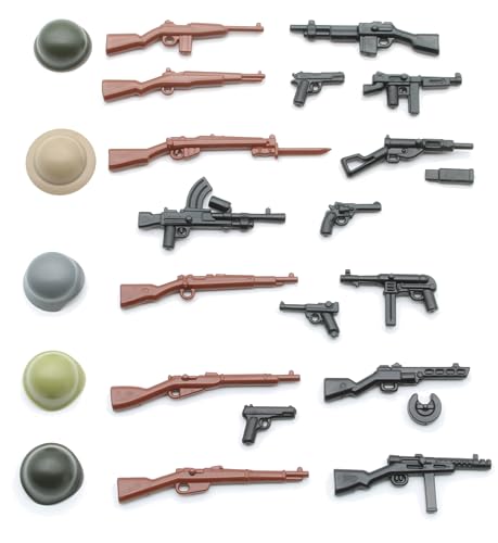 BrickArms WW2 Waffenset | Kompatibel mit Klemmbaustein Figuren | Set enthält 22 Teile von BrickArms