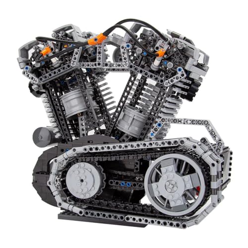 Bricksdiytoy 8-Ventil-Viertakt-Hochgeschwindigkeitsmotor OHV V-Twin Motor Modell Baukasten Kleinteile Mini-Motor Bauklötze für Erwachsene, Entworfen von Ronald Tewes-1653 Teile von Bricksdiytoy