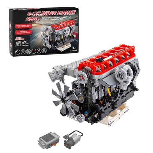 Bricksdiytoy L6 Auto Klemmbausteine Motor Bausatz, Reihen 6 Zylinder Motor Modell mit SOHC Turbolader obenliegender Nockenwelle Technologie, Engine für Auto Spielzeug/Geschenk -2013 Stück von Bricksdiytoy