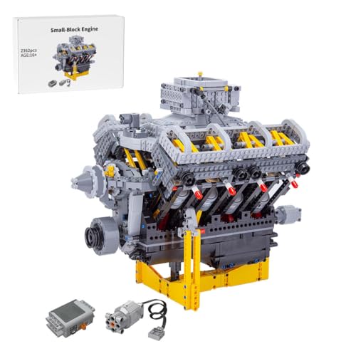 Bricksdiytoy V8 Motor Bausatz Bausteine, kleinem Block Zweiventil Saugmotor mit Stößel-Nockenwelle Moc Modellbau-Kit, als Spielzeug/Geschenk/Sammlerstücke, 2362 Teile von Bricksdiytoy