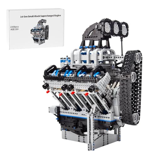 Bricksdiytoy V8 Motor Bausteine V8 Erste Generation 400CU Small-Block Aufgeladene Auto Motor Modell Klemmbausteine Simulation Motors mit Funktionsfähiges Engine Kit für Erwachsene(2358 Teile) von Bricksdiytoy