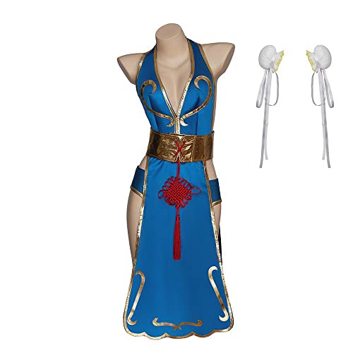 BridgeRcos Chun Li Kostüm für Erwachsene und Damen, Cheongsam-Kleid, Blau von BridgeRcos