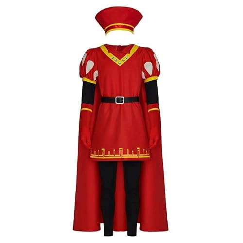 BridgeRcos Herren Farquaad Kostüm Hut Outfits Rot Umhang Robe Kopfbedeckung Komplettes Set Halloween Cosplay Kostüm Kleidung M von BridgeRcos