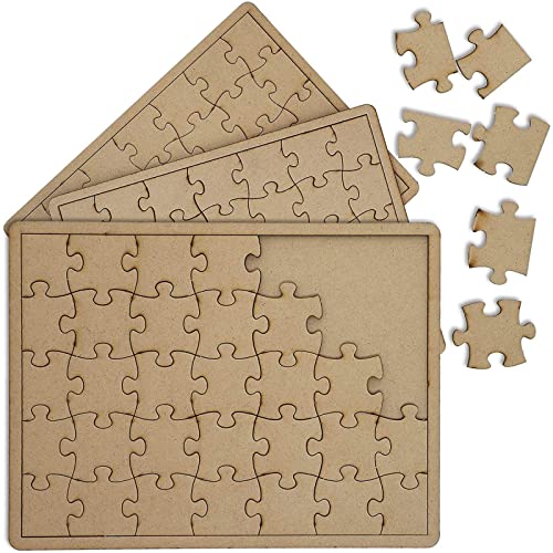 Bright Creations Blanko Puzzle (Set, 3 Stück) - Aus Unbehandeltem Holz, Mit Legerahmen, Zum Selbst Gestalten - Je 35 Puzzleteile - Braun, 27,4 cm x 19,7 cm x 0,6 cm von Bright Creations