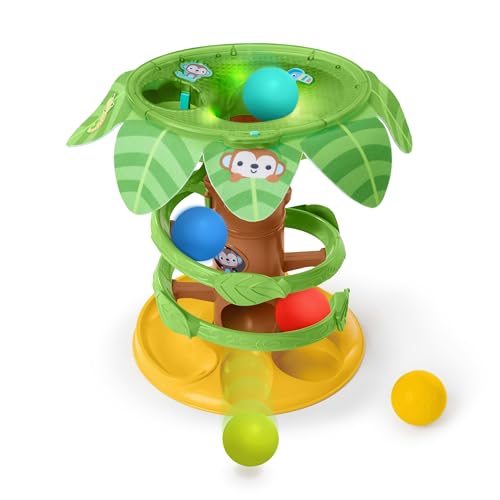 Bright Starts Tropical Twirl 2-in-1 Ballturm mit Lichtern & Musik, 5 Bälle inklusive, Unisex, 6 Monate+ von Bright Starts