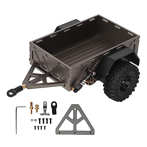 Brilluxa RC Car Anhängerkupplung, RC Car Anhängerkupplung Anti-Rutsch-Gummireifen Utility Trailer Car für TRX4M 1 18 RC Car (Tiefes Titan) von Brilluxa