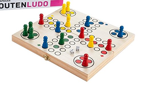 Brimtoy Traditionelles, großes, faltbares Ludo-Spiel aus Holz mit Aufbewahrungsmöglichkeit von Brimtoy