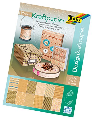 folia 13149 - Design Kraftpapierblock, 12 Blatt, DIN A4, gemustertes Kraftpapier mit Glitzerapplikationen von folia