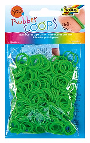 folia 331551 - Rubber Loops, inklusive 25 S - Clips und 1 Häkelnadel, 500 Gummibänder, hellgrün von folia