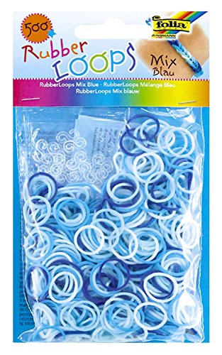 folia 331593 - Rubber Loops Mix, 500 Gummibänder, inklusive 25 stück - Clips und 1 Häkelnadel, blau von Idena