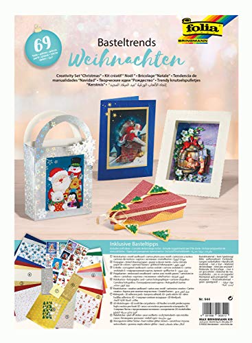 folia 944 - Weihnachtliche Basteltrends, 69 Teile - Kreativset für Kinder und Erwachsene mit verschiedenen Trendmaterialien von folia