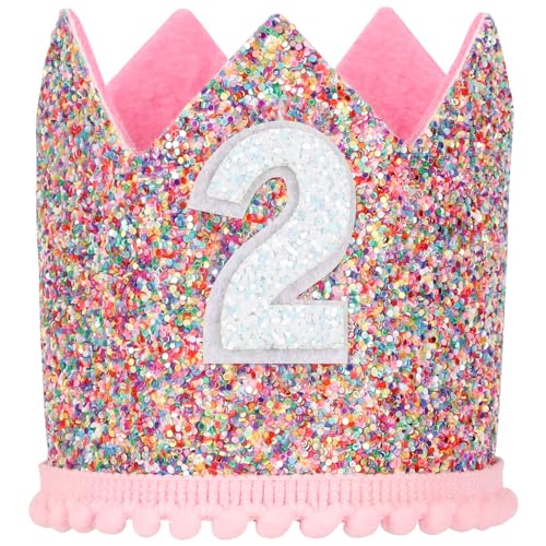 Geburtstagskrone Baby Regenbogen für 2. Party Prinzessin Mädchen Geburtstag Krone Einstellbare Tiara Haarband Hut Baby Krone für Kinder Mädchen Partyhüte Party Deko Geburtstagshut Kindergeburtstag von Brinny