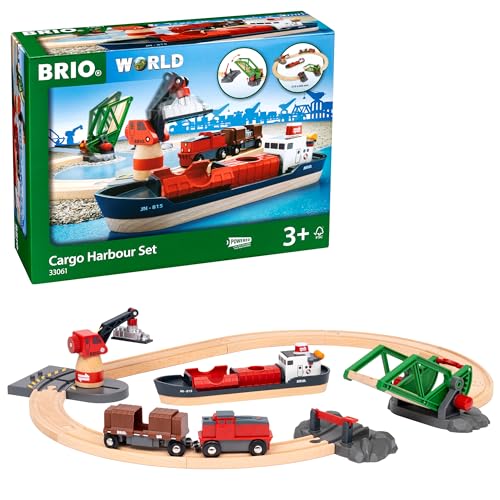 BRIO World 33061 Container Hafen Set - Mit Hafenbrücke und beweglichem Kran zum Beladen des Frachtschiffes - Geeignet für Kinder ab 3 Jahren von BRIO