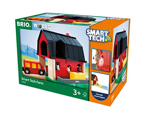 BRIO World 33936 Smart Tech Bauernhof – Spiel-Bauernhof mit Tieren & Heuwagen-Anhänger – Interaktives Spielzeug empfohlen ab 3 Jahren von BRIO