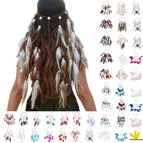 Briskorry Feder-Stirnband, Boho-Hippie-Kopfschmuck, Tribal-Kopfschmuck im Stil der amerikanischen Ureinwohner, Fasching, karneval,Party, Haarschmuck für Damen und Mädchen von Briskorry