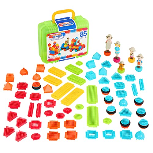 Bristle Blocks 85 Teile Bausteine Safari Figuren Set – Lernspielzeug Bauklötze mit Borsten, Motorikspielzeug – Kinder und Baby Spielzeug ab 2 Jahren von Battat